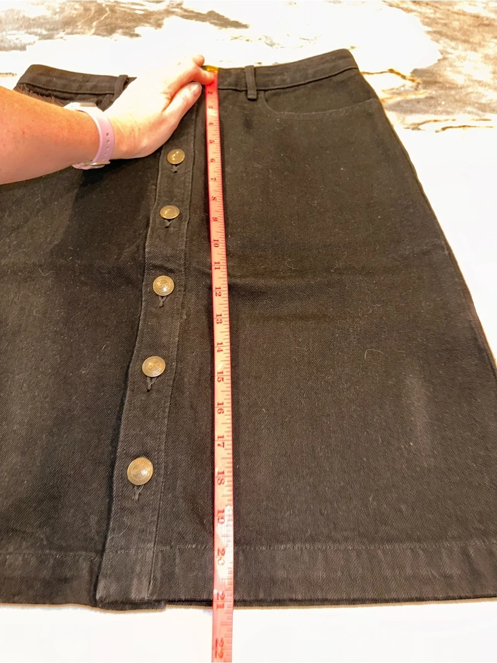 A.P.C. Theresa Size UK 40/US 8 Black Denim Skirt with Antique Brass Buttons